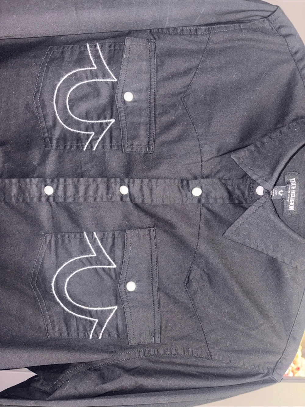 True Religion Black Western Snap Shirt with Contrast Stitching
